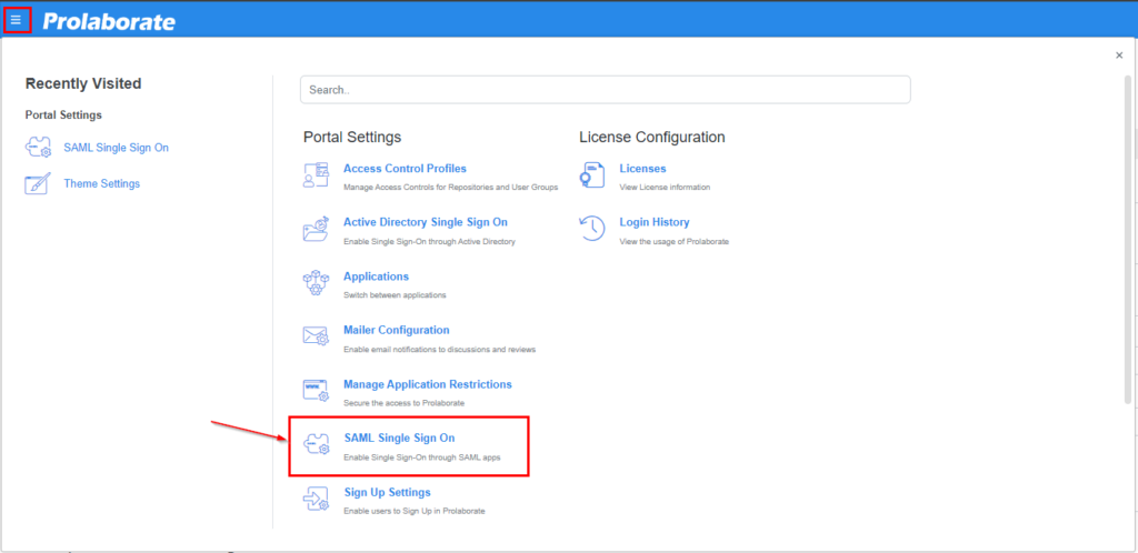 EA SaaS Portal Setting Page