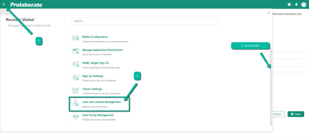 navigation of user management