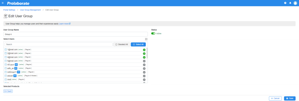 Edit User Group page