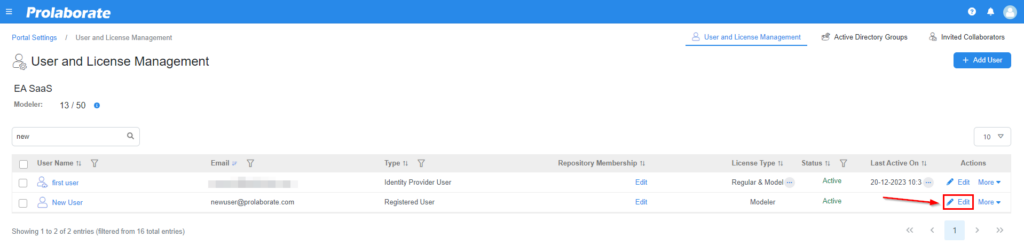 Edit User Icon in ea saas portal