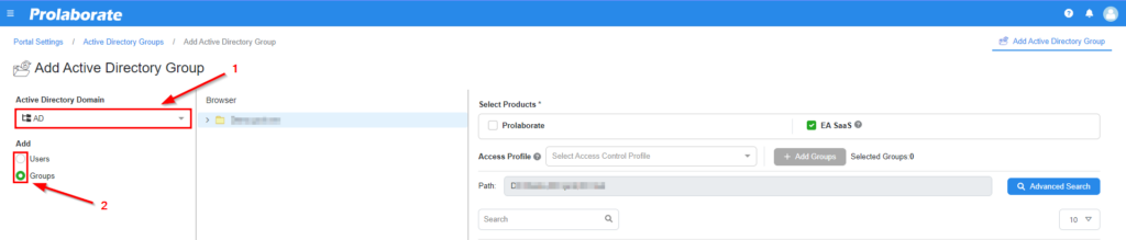 Selecting AD Domain and Users