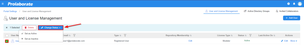 how to change a user status in ea saas