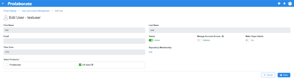 how to edit an active directory user in ea saas