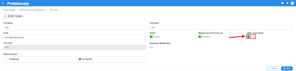 how to grant super admin access in ea saas portal