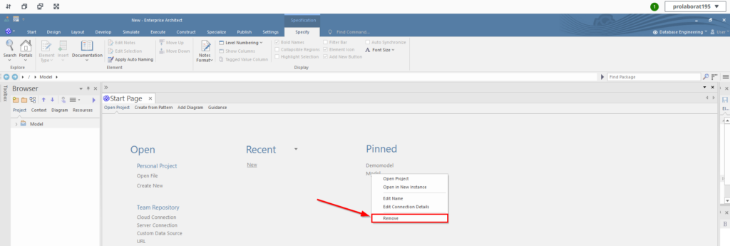 how to remove pinned connection from an EA SaaS instance