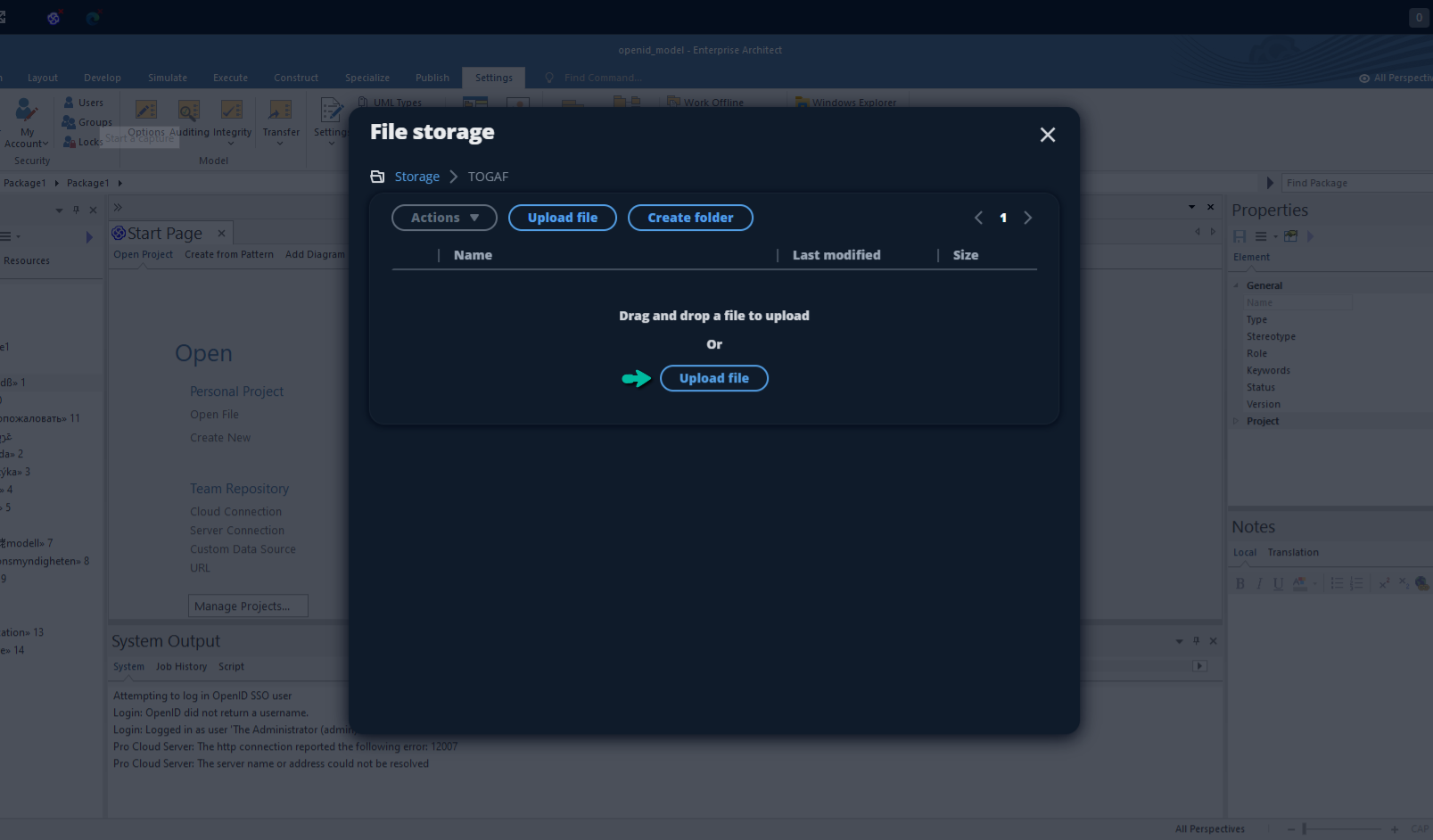 sparx-systems-easaas-create-folder-upload-file